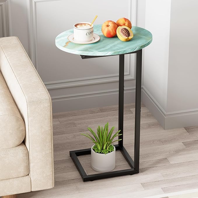 C Shaped End Side Table, Small Oval Couch Sofa Table