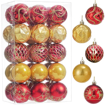 30ct Christmas Ball Ornaments Shatterproof Christmas Hanging Tree Decorative Balls for Party Holiday Wedding Decor Red Gold, 2.36", 60mm