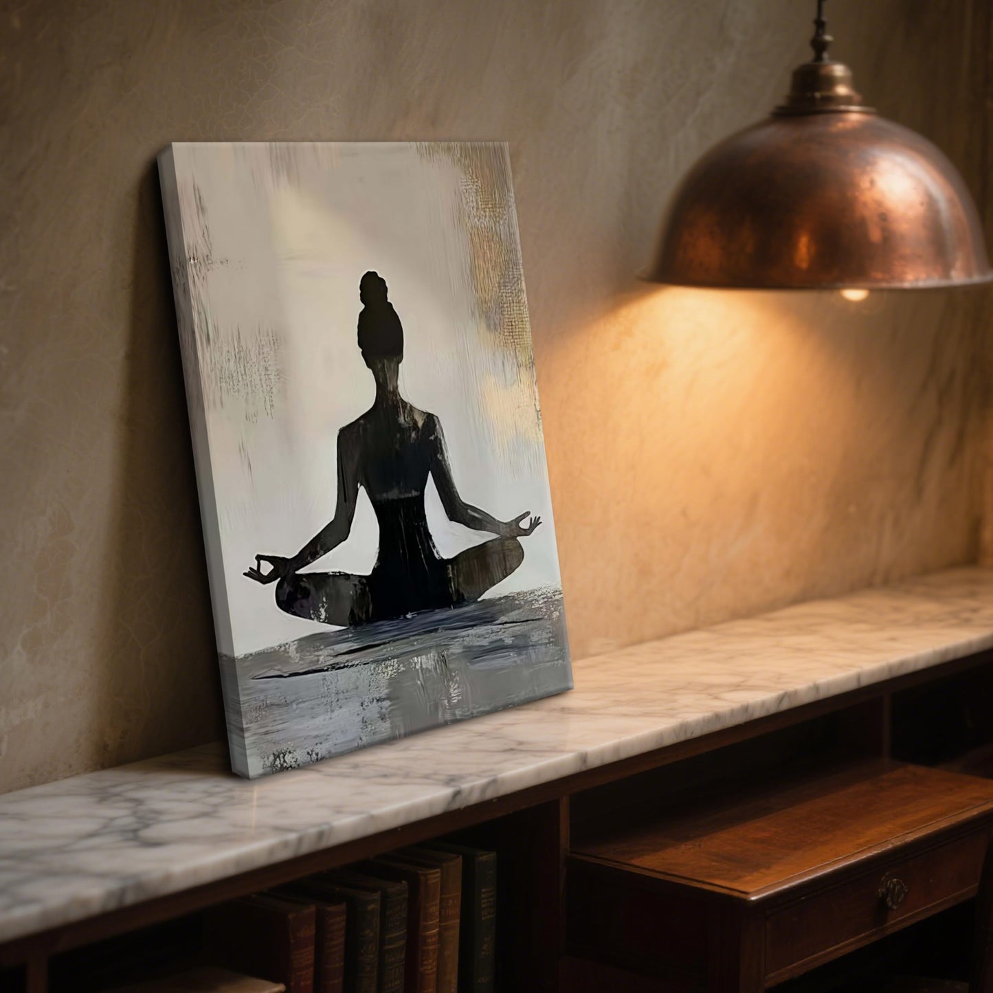 Framed Yoga Meditation Canvas Wall Art Minimalist Zen Silhouette Print Spiritua Mindfulness Painting Poster for Living Room Bedroom Yoga Studio Meditation Room Décor12x16 Inches