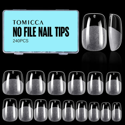 TOMICCA Short Nail Tips Extra Short Square Nail Tips, 192Pcs Fake Nails 12 Sizes Acrylic Clear Nails for Beginner and Professional DIY Gel Nails Salon