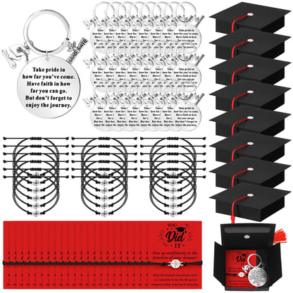 Ecation 24 Sets 2026 Graduation Gifts Unisex Bracelets Comes in Cap Shaped Box with Quote Card Keychain for Class of 2026(Retro Style)