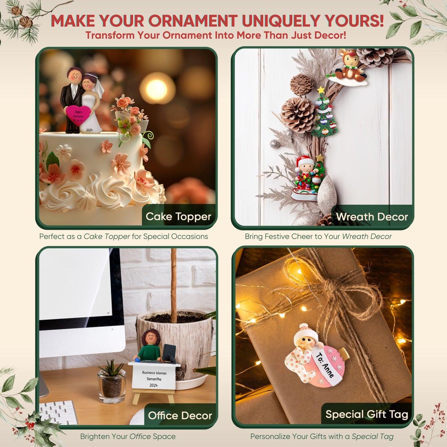 3D Fireplace Mantle Family of 10 Christmas Ornament 2025 Personalized Family Christmas Ornaments 2025 | Holiday Garland Personalized Tree Ornaments Customizable Gifts of Red Stockings of Ten Ornament