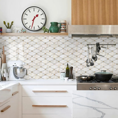 STICKGOO 10 Sheets Peel and Stick Backsplash, Polished Eurasia Biege Marble Look Kitchen Backsplash, Glossy Waterproof Stick on Backsplash for Kitchen Wall, Bathroom