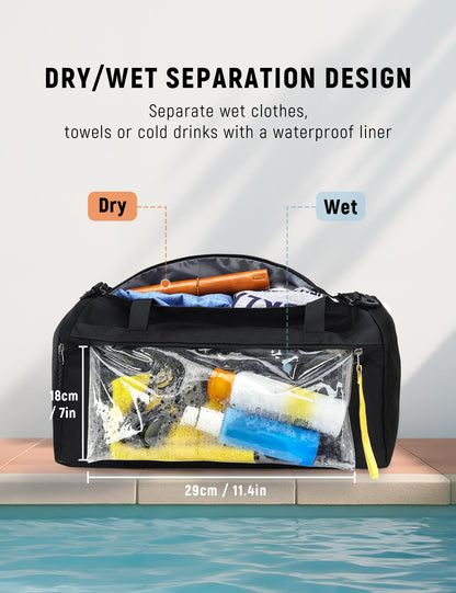 SKYSPER 30L Gym Duffel - Sports Bag Small with Wet Pocket for Sport, Travel, Fitness & Workout Men Women(Black)