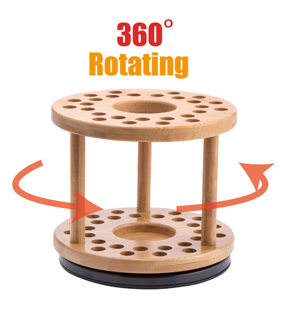 JackCubeDesign 360 Rotating Bamboo Watercolor Paint Brush Holder Water Coloring Brush Organiser Display Stand Tray Rack with 27 Holes and 1 Big Hole – MK441A