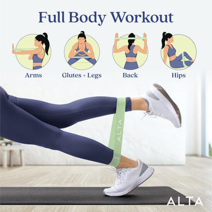 ALTA Mini Loop Bands for Exercise - Premium Durable Latex - Small Resistance Bands for Women, Booty Bands for Working Out, Leg Stretch Loops for Physical Therapy, Pilates Exercise Mini Bands Set