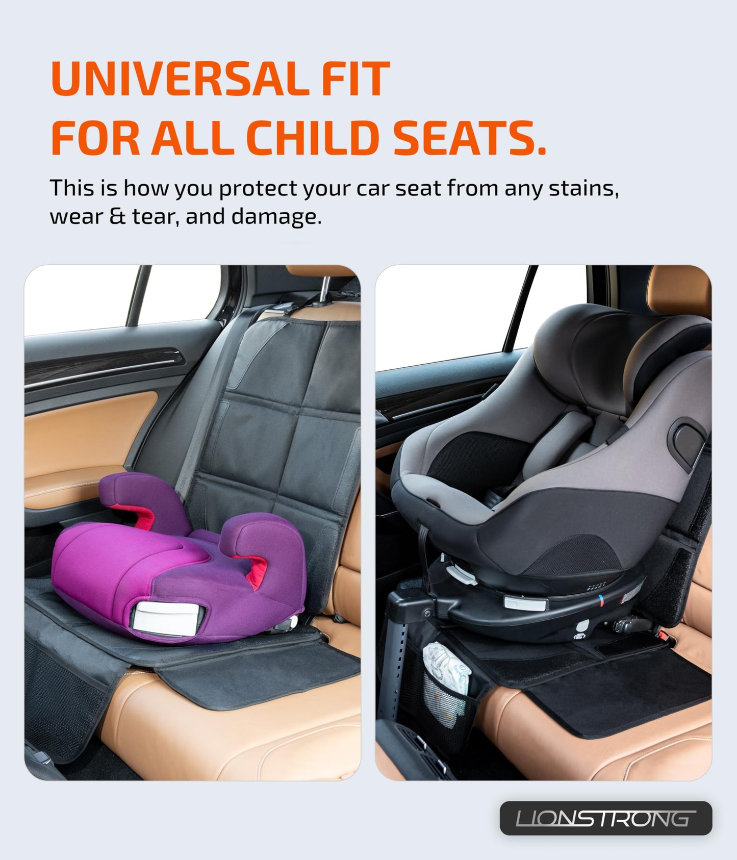 LIONSTRONG® Car Seat Protector for Child Seat [ISOFIX compatible]- Seat Cover for Infant Seat waterproof - Carseat Seat Protectors Baby - Car Seat Mat Dirt resistant - black