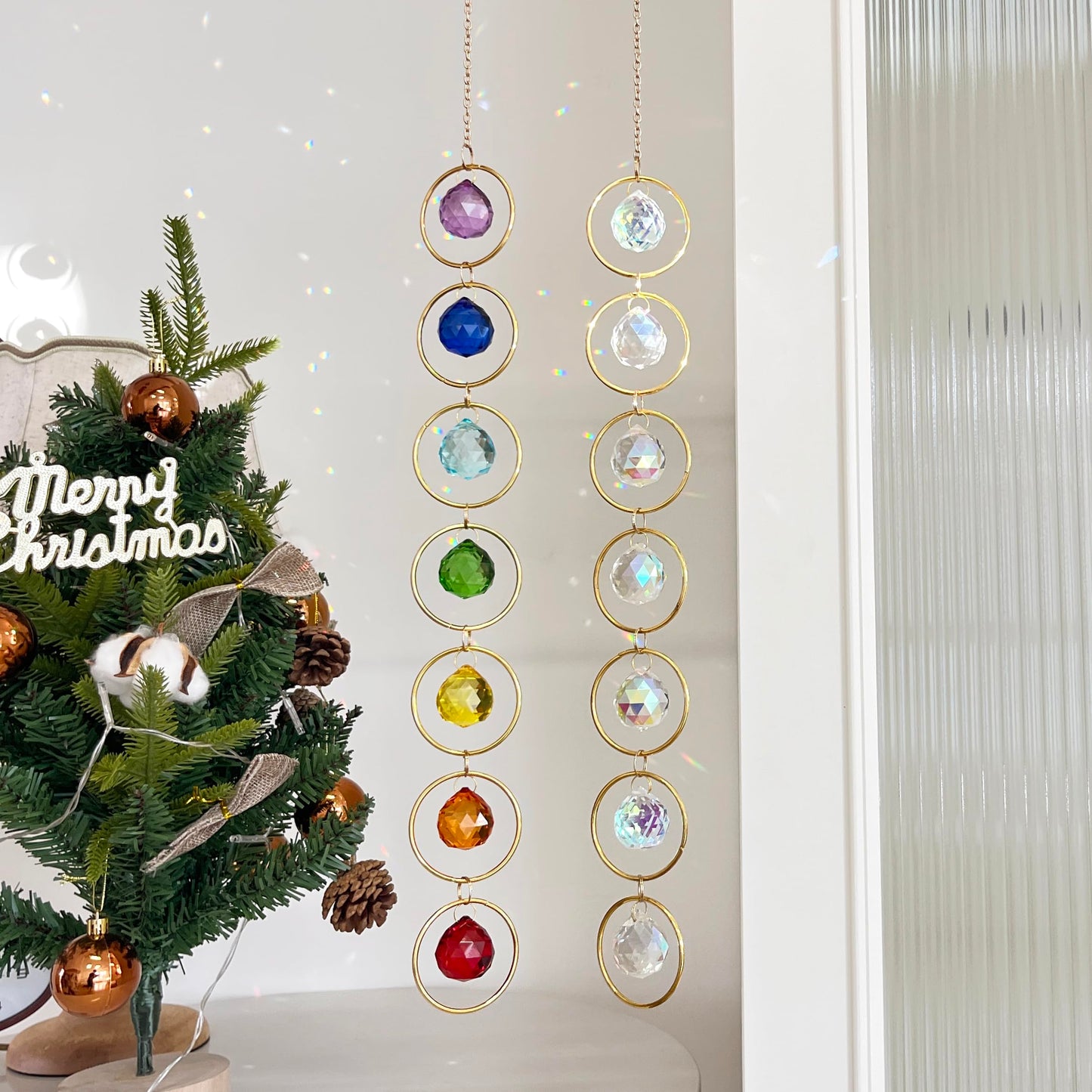7 Chakra Crystal Suncatcher, Multi-Color, 30mm Crystal Ball Healing Decor