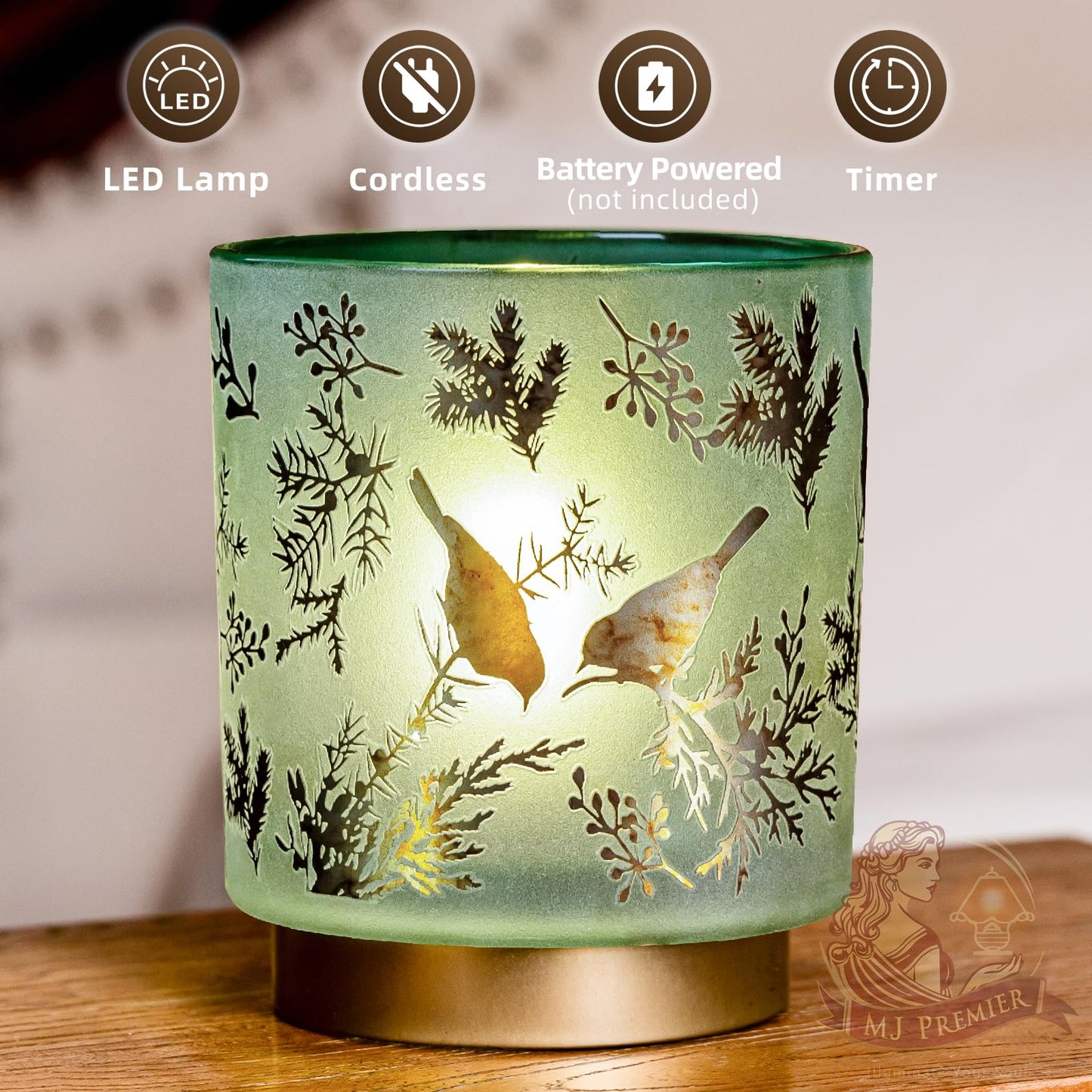 Cordless Table Lamp Timer, BIG 7'' Battery Operated Lamp, Emergency Table Lamp for Area No Plug/Hurricane, Decorative Bird Lamp for Kitchen Counter/Entryway/Bathroom/Living room/Mothers Day Gifts