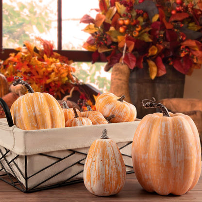 Benjia 16 Pcs Artificial Pumpkins Fall Decorations, Large Terracotta Fake Pumpkin Decorative Foam Faux Pumpkins for Indoor Outdoor Autumn Harvest Halloween Thanksgiving Table Decorations (Terracotta)