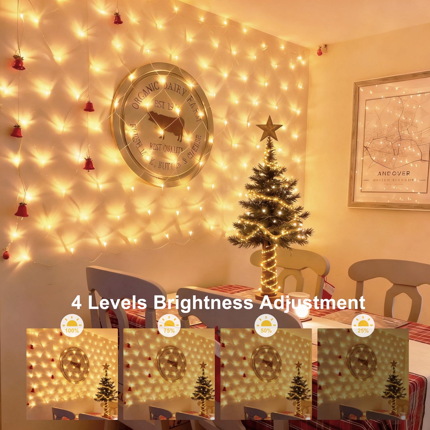 echosari Christmas Net Lights Battery Operated, 100 LED 5FT x 5FT Net Lights Outdoor with Remote Timer, Bush Mesh Light for Xmas Tree Garden Yard Decor (Warm White)