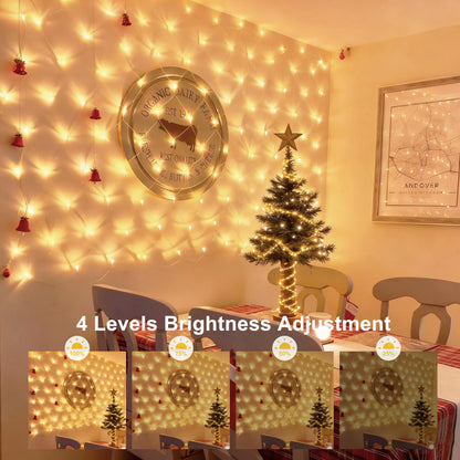 echosari Christmas Net Lights Battery Operated, 100 LED 5FT x 5FT Net Lights Outdoor with Remote Timer, Bush Mesh Light for Xmas Tree Garden Yard Decor (Warm White)