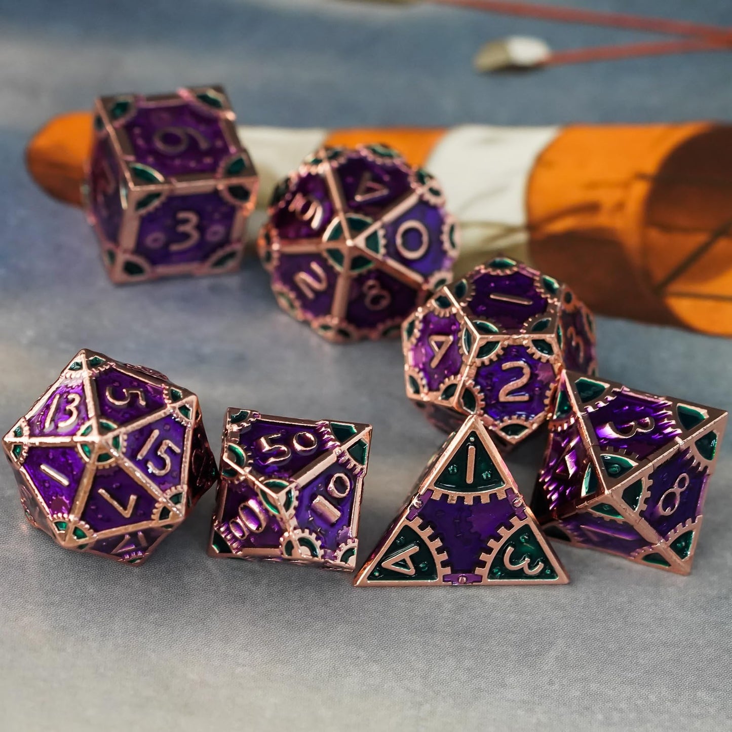 UDIXI Metal Dice Set D&D, 7PCS Metal DND Dice Steampunk Gear D and D Dice for Dungeons and Dragons Role Playing Games and Other Tabletop Game (Purple)