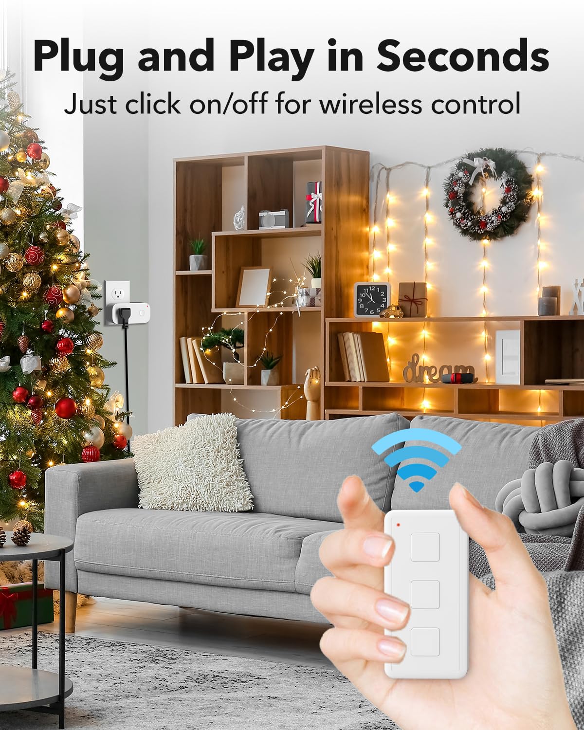 BN-LINK Mini Wireless Remote Control Outlet Switch Power Plug in for Household Appliances, Wireless Remote Light Switch, LED Light Bulbs, White (2 Remotes + 5 Outlets) 1250W/10A