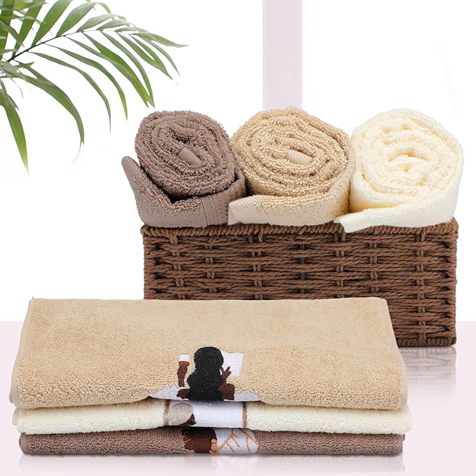3 Pcs African American Woman Hand Towels