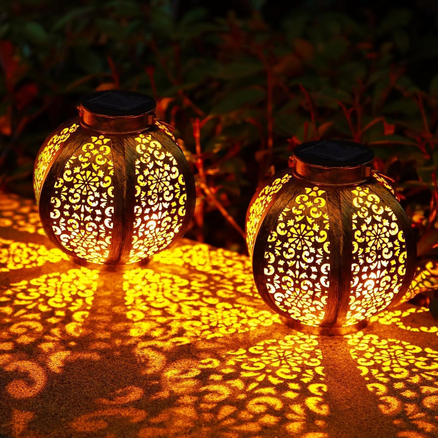 OxyLED 2 Pack Solar Lanterns for The Garden, Solar Garden Lamps Hanging Lantern IP44 Waterproof LED Solar Decorative Landscape Lighting for Patio Backyard Pathway Warmwhite