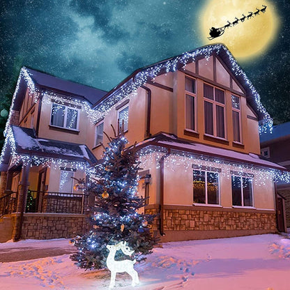 Joomer Christmas Icicle Lights - 32FT Plug in String Lights Waterproof, 8 Modes Timer Connectable Outdoor String Light for Christmas Party, Eaves, Roofs, Xmas Decorations (White)