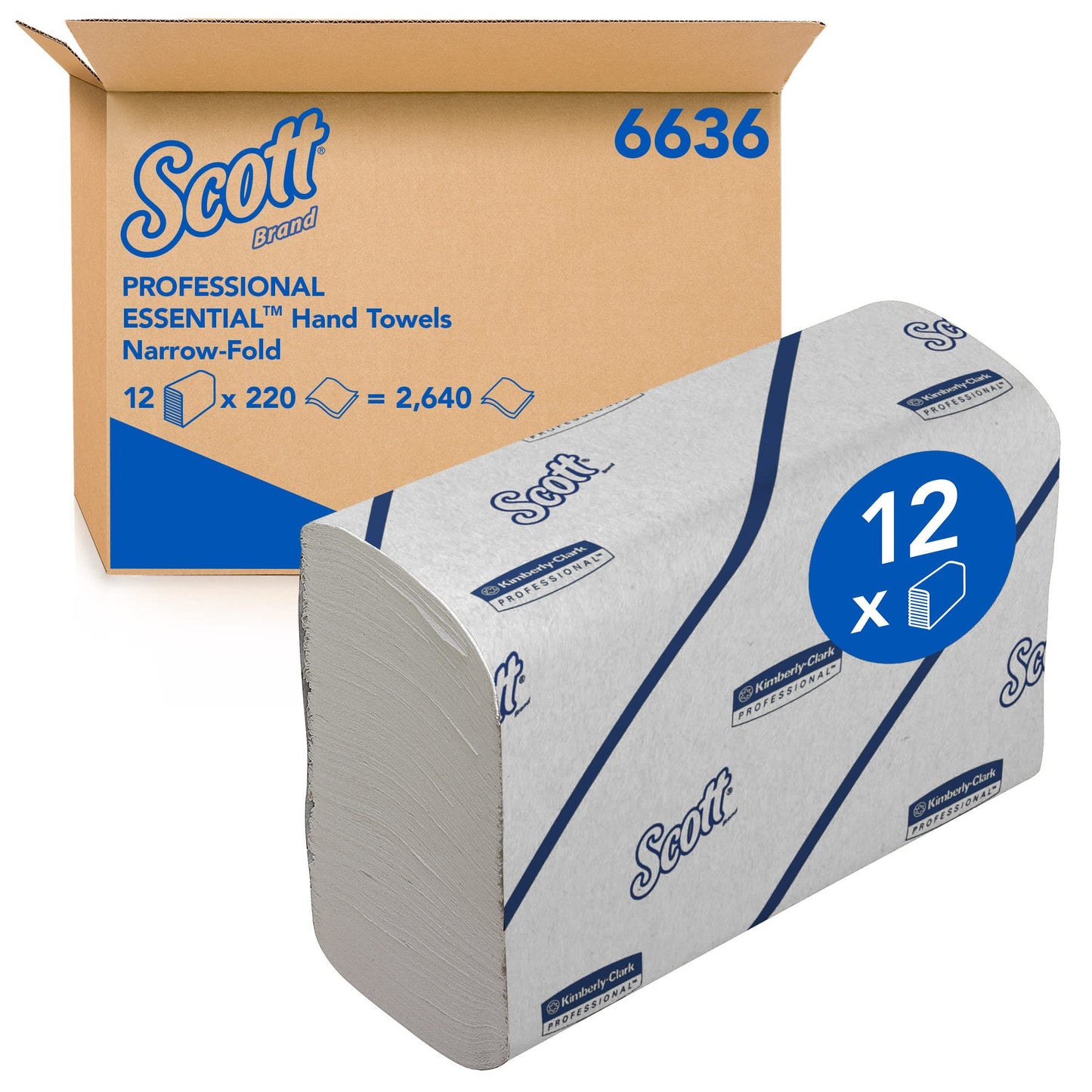 Scott Essential Hand Towels 6636 - Narrow-Fold Paper Hand Towels - 12 Clips x 220 White Paper Towels (2,640 Total)