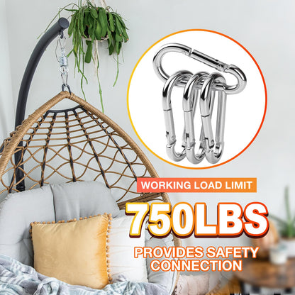60 Pack Heavy Duty Carabiners, 3/8” Spring Snap Hook Carabiner for Heavy Uses, 4-Inch Snap Hooks Large Carabiners Clips Chain Links Safety Buckle Connector for Swing Hammock Fitness Gym Outdoor Indoor