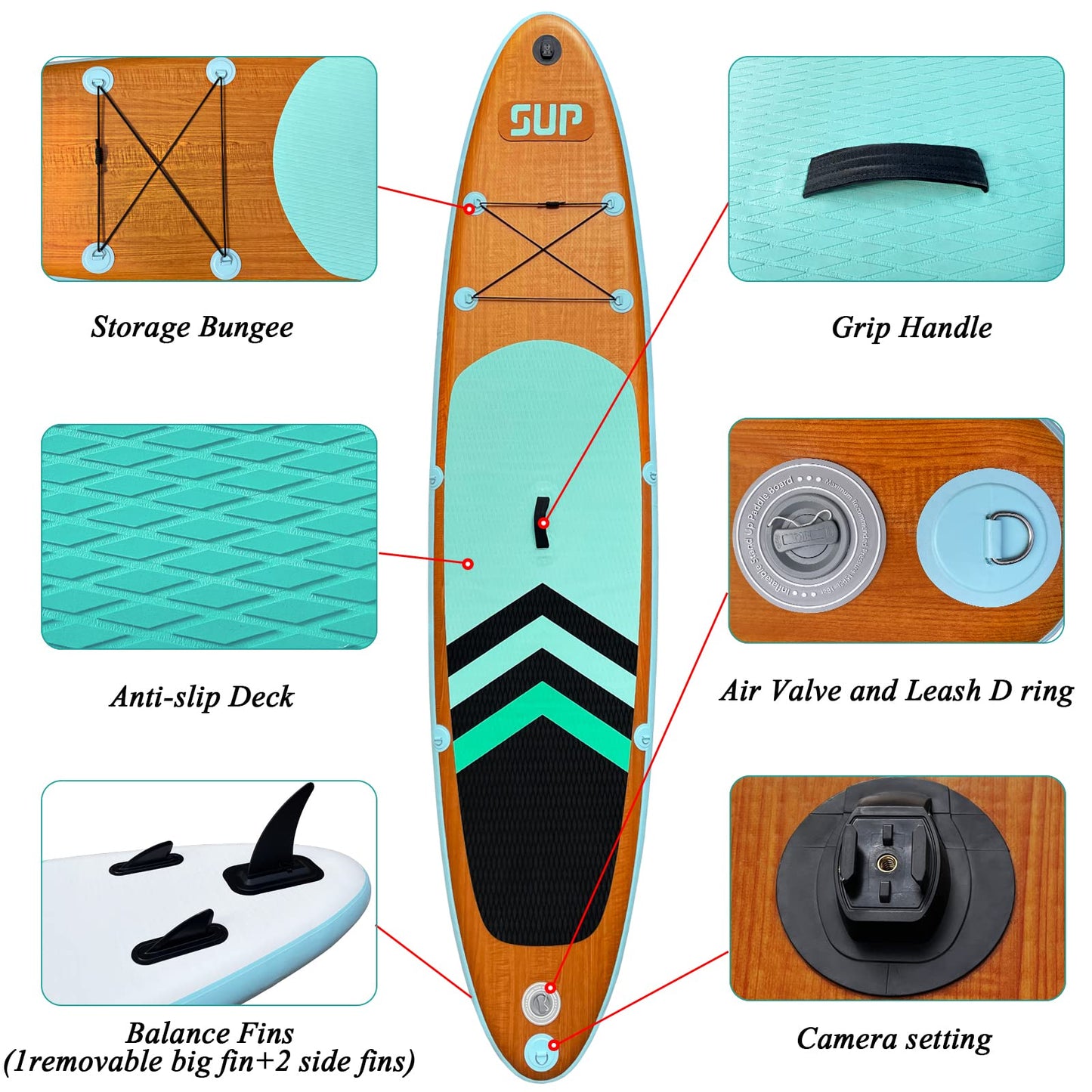 JC-ATHLETICS Inflatable Stand Up Paddle Board (6 Inches Thick), ISUP Package W/Premium SUP Accessories & Backpack, Non-Slip Deck,Fins, Adjustable Paddle,Leash,Hand Pump,Standing Boat for Youth & Adult