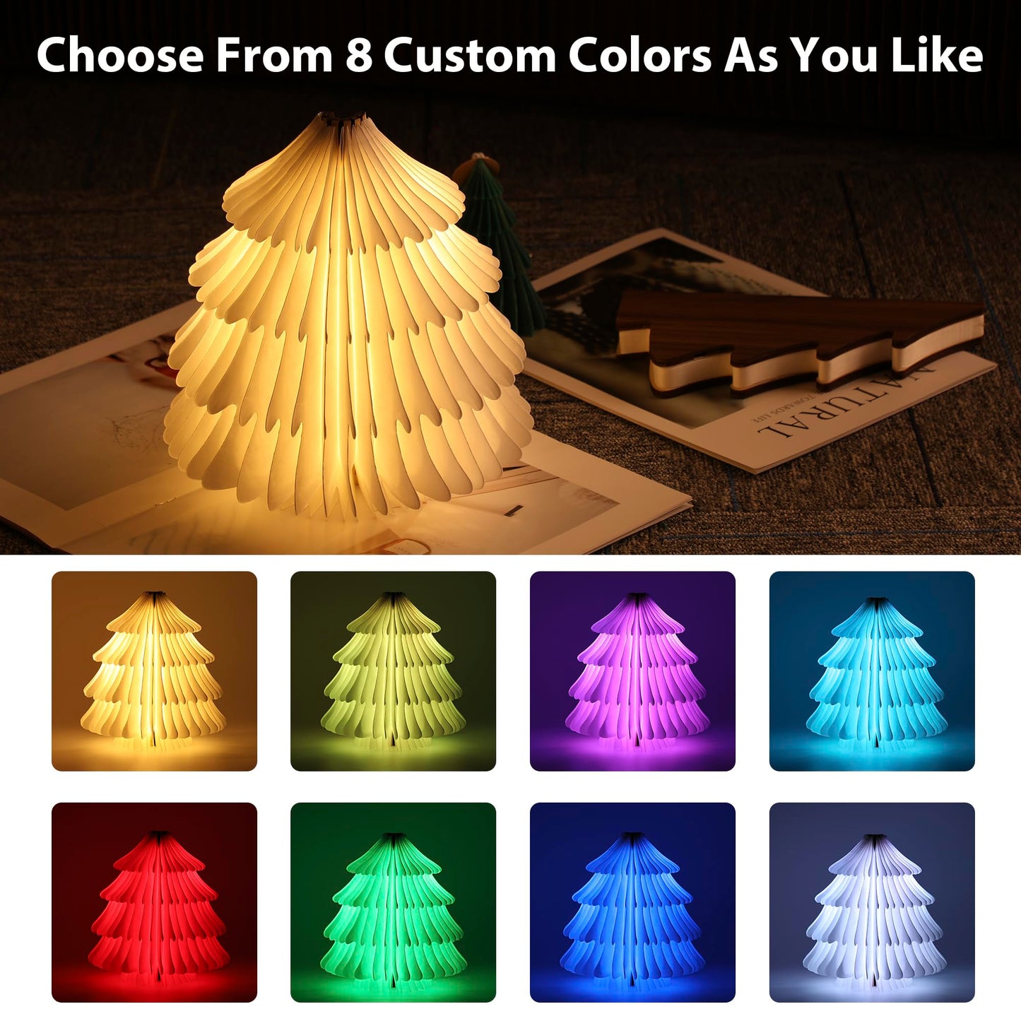 ZBOLE Christmas Tree Lamp,Folding Book lamp,Christmas Decorations with LED Lights,RGB Lighted Tree Lamp for Home Decor,Christmas Gifts(Walnut)