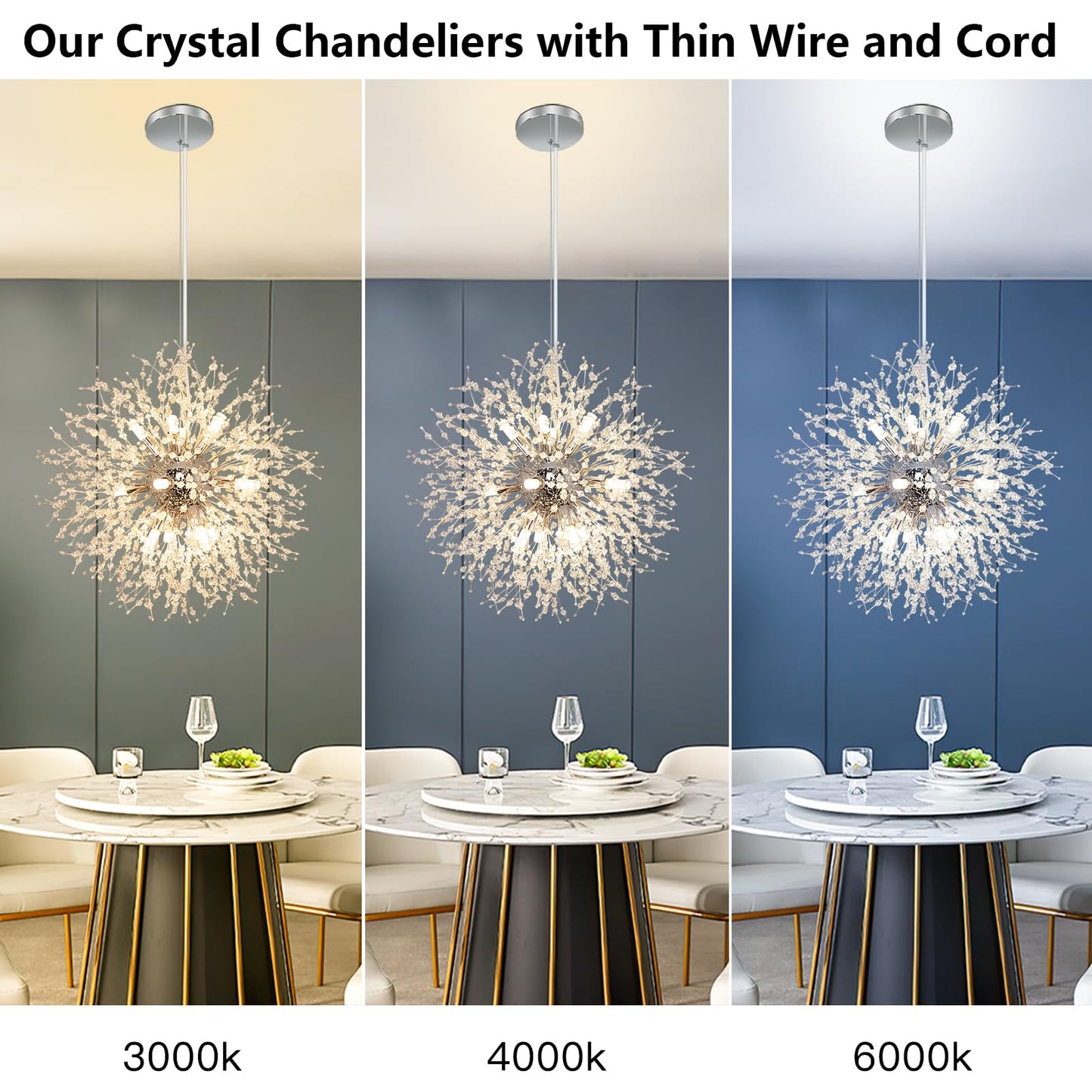 Depuley Crystal Chandeliers, 12 Lights Modern Dandelion Firework Sputnik Chandelier Pendant Light Fixtures for Living Room, Dining Room, Bedroom, Kitchen, Porch, G9 Bulbs