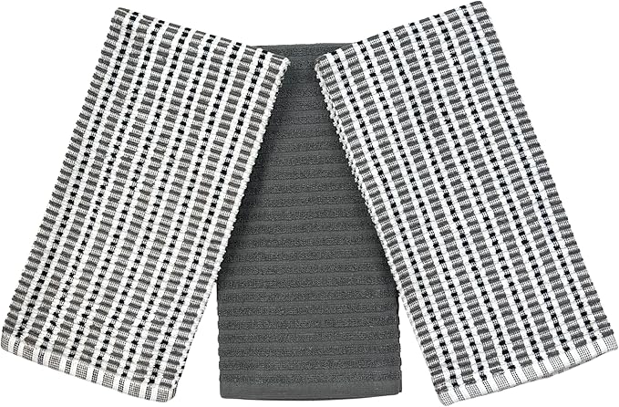 Thanksgiving Kitchen Towels- Set of 3 100% Cotton Solid Dark Gray and