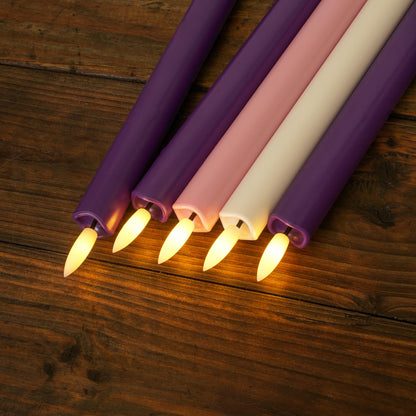 Stmarry Flameless Advent Candles, Set of 5 - Flickering LED Flame, 10 Inch Taper Candlesticks, Remote Controlled - 3 Purple, 1 Pink, 1 White for Christmas Wreath