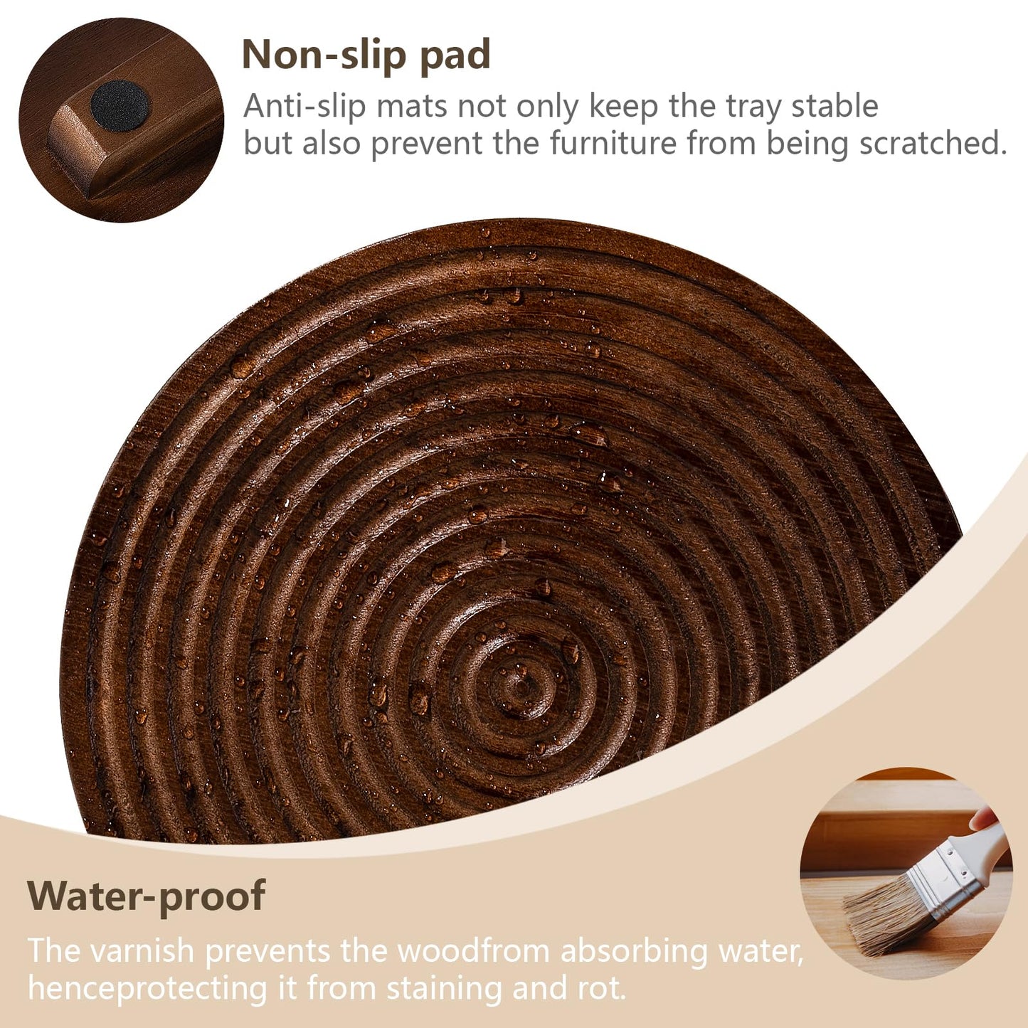 Round Decorative Tray Farmhouse Bathroom Decor Wood Riser Kitchen Countertop Organizer for Perfume, Candle, Plant, 10 inch Walnut