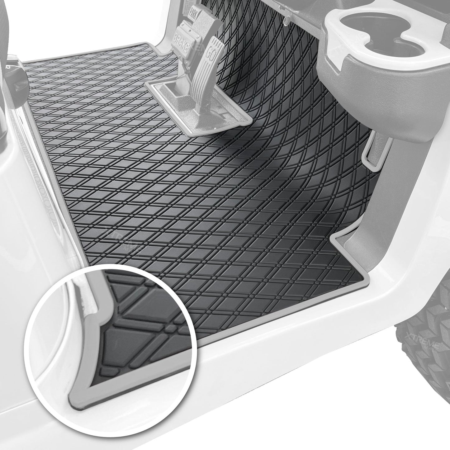 Xtreme Golf Cart Mats Rubber Floor Mat Compatible with Club Car Precedent (04-25), Onward & Tempo (17-25), Villager & V4L (19-24) Golf Cart Models | Full Coverage Liner Protection - Grey Trim
