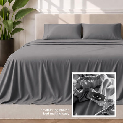 Bare Home Queen Sheet Set - 1800 Ultra-Soft Microfiber Queen Bed Sheets - Double Brushed - Deep Pockets - Easy Fit - 4 Piece Set - Bedding Sheets & Pillowcases (Queen, Grey)