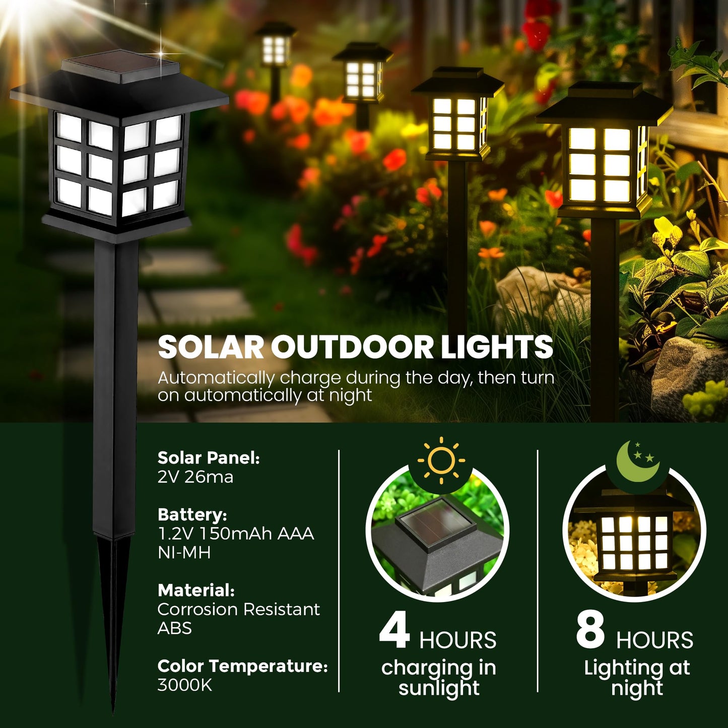 GIGALUMI Solar Lights Outdoor Garden, 8 Pack Garden Lights Solar Powered Waterproof, Solar Lights Outdoor, Landscape, Path, Yard, Patio, Driveway,Pathway,Warm White,Auto ON/Off
