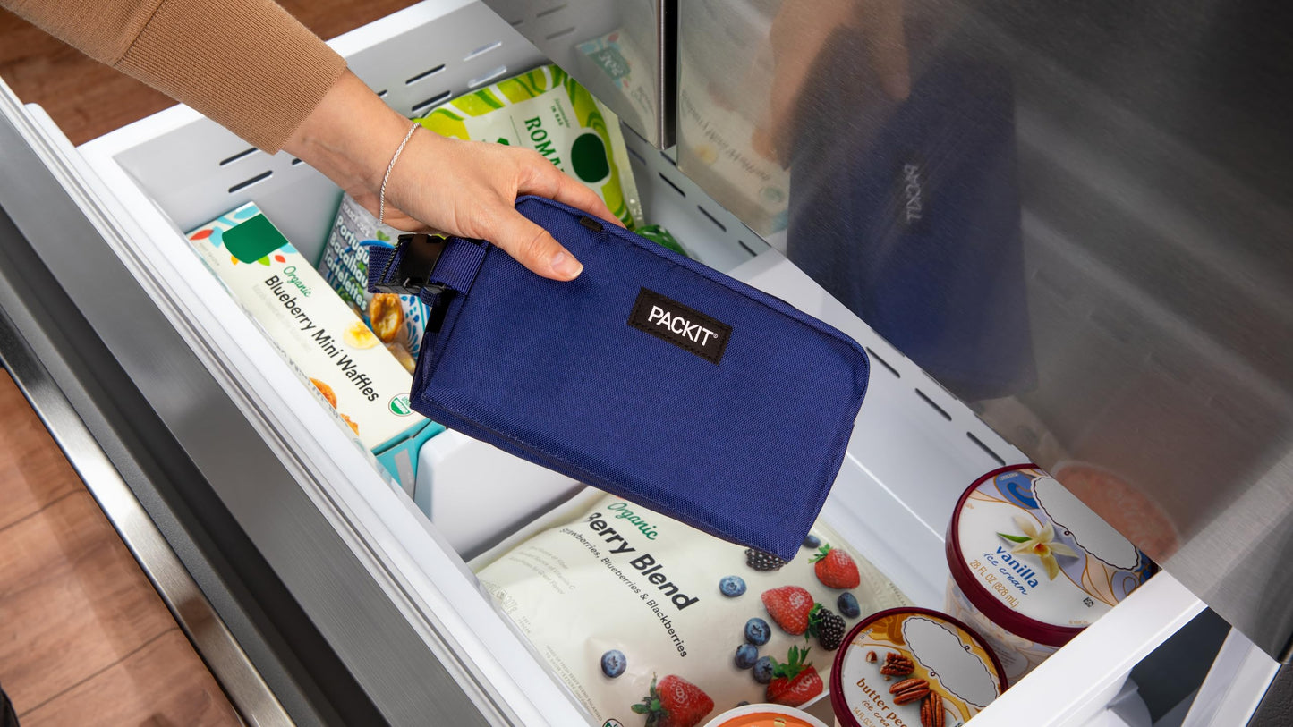 PackIt® Freezable Snack Box, Checked Out, Built with ECOFREEZE Technology, Collapsible, Reusable, Zip Closure with Buckle Handle, Designed For Work Snacks, Fresh Snacks On the Go, Adults, and All Ages