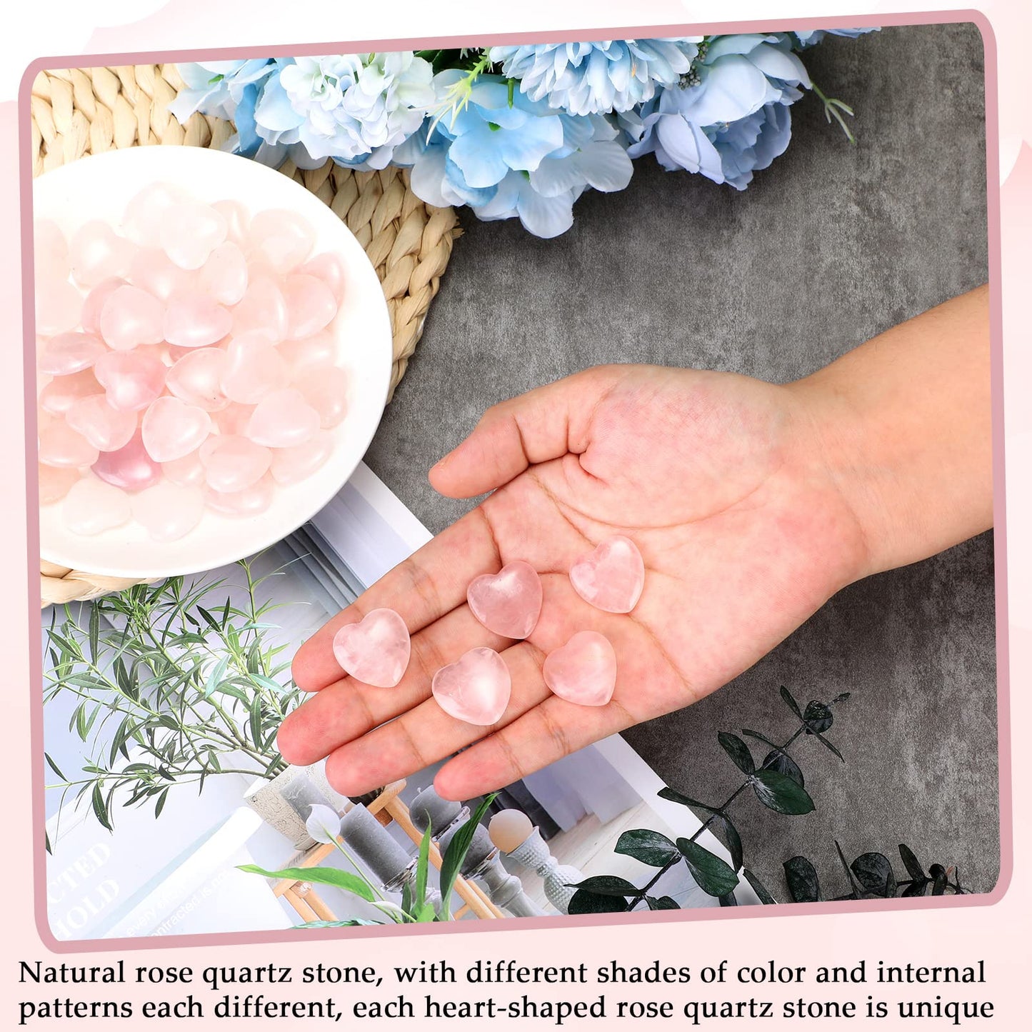 Gerrii 50 Pcs Heart Healing Stone Bulk Quartz Heart Inspirational Stones Gift for Women Love Pocket Polished Natural Energy Balancing Meditation 0.8 Inch(Rose Pink)