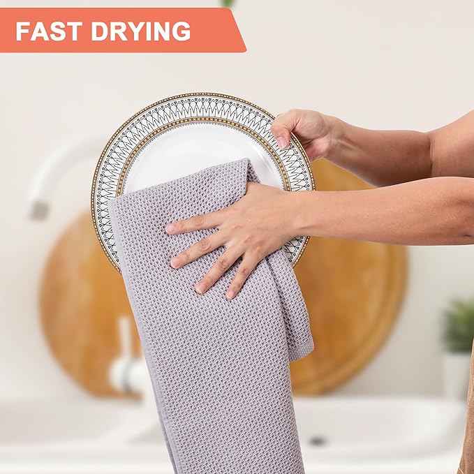 BOOMIBOO 4-Pack Dish Towels, 100% Cotton Waffle Weave, Ultra Soft Absorbent