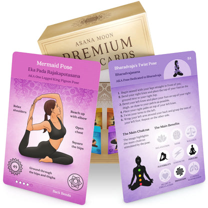 Asana Moon Premium Yoga Cards – Deck with Over 120 Yoga Poses – Yoga Sequencing Deck with Yoga Cues and Sanskrit Names for Beginners and Teachers – Unique Yoga Gift for Women or Any Yoga Lover