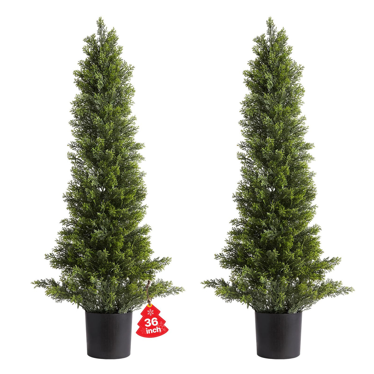 VEVOR Artificial Cedar Topiary Trees, 36 inch 2 Set Faux Pine Shrubs Plants, Fake Silk Tree Look Real, Easy Assembly for Decor Front Porch Outdoor Patio Garden Balcony Backyard Indoor Office（3FT