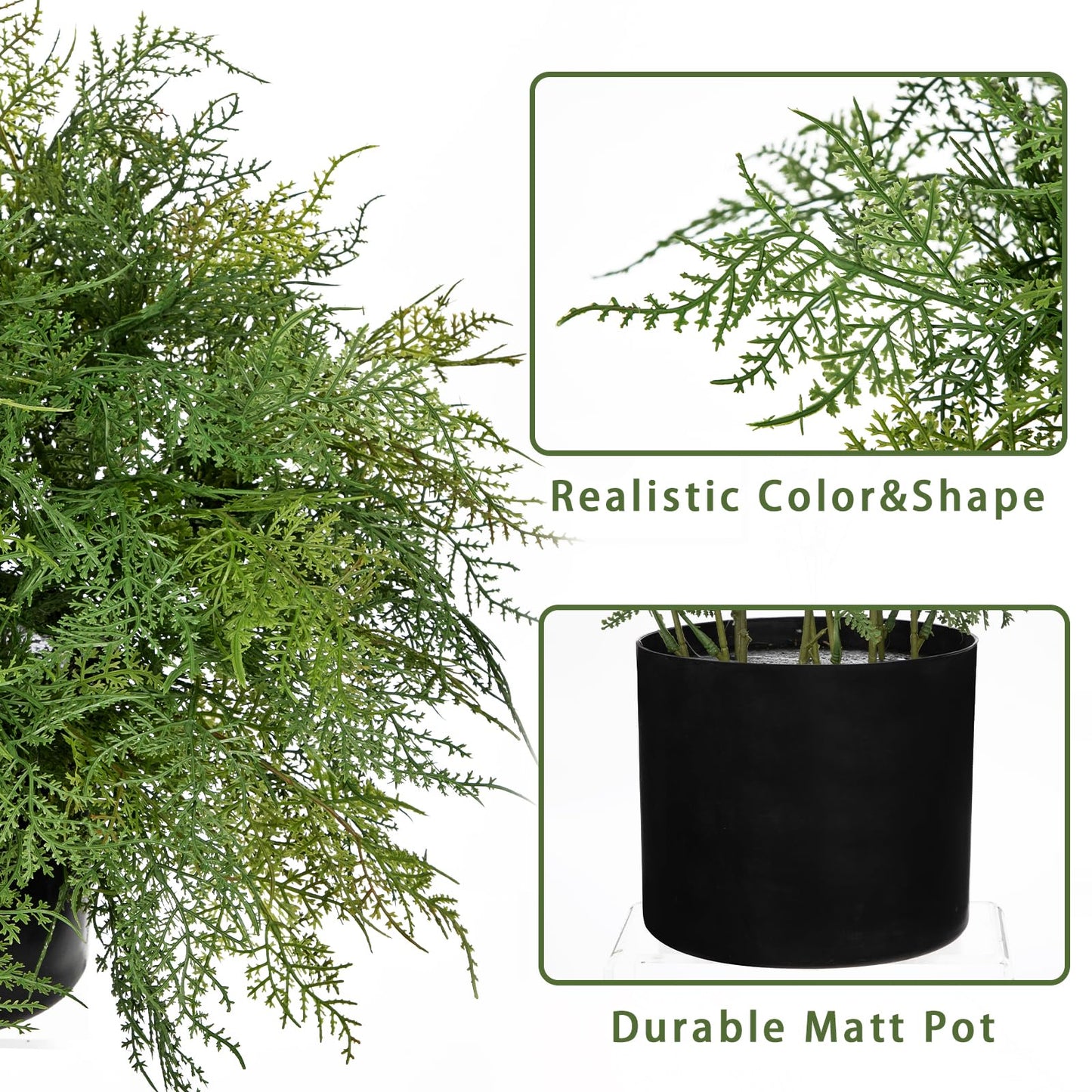 Hollyone 16.9" Artificial Cedar Fern Faux Cedar in Pot Fake Ferns for Outdoors Indoor Large Ferns Faux Potted Plants Greenery Bush for Door Patio Garden Farmhouse Windowsill Office Room Home Decor