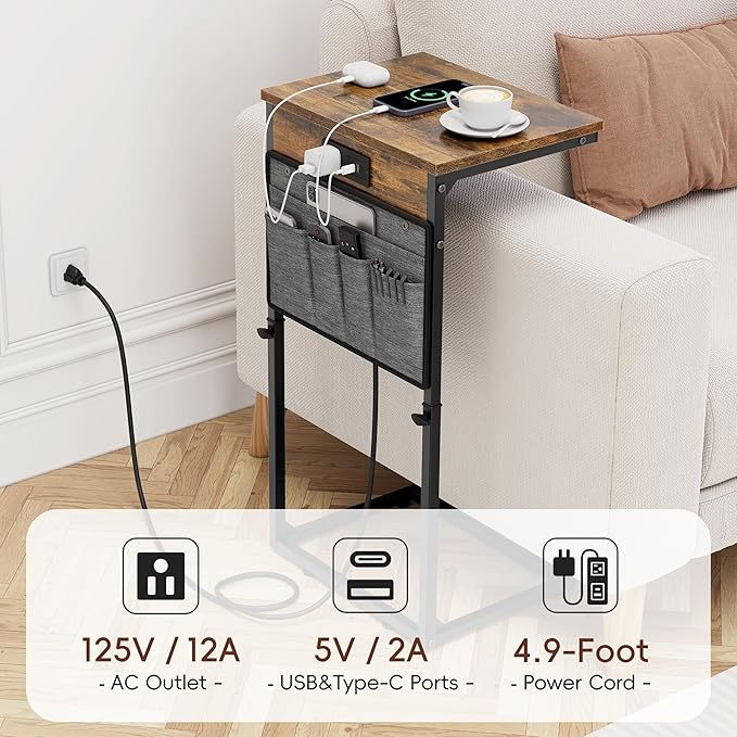 Vagusicc C-Shaped End Table Set of 2, Adjustable Height Side Table