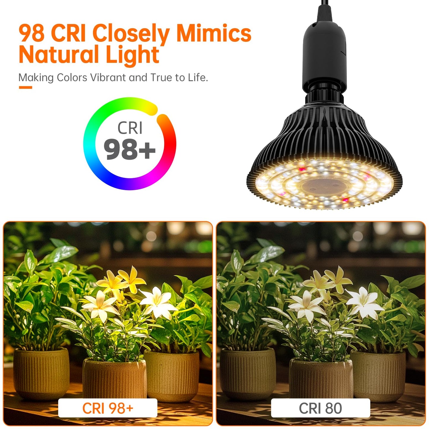 Bstrip Hanging Grow Light for Indoor Plants Full Spectrum, Black Plant Bulb with Optical Lens for Enhanced PPFD, Pendant Grow Light with Timer, 16.4 FT Power Cord, Perfect for Tall Plants and Flowers