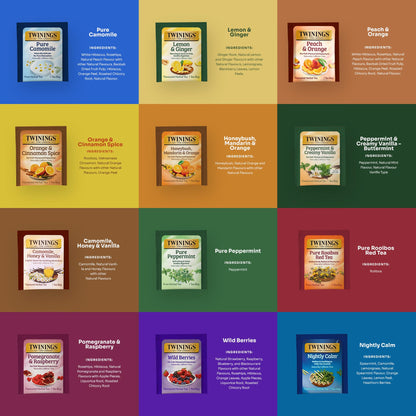 Twinings 48 Tea Bags Herbal Variety Pack – 12 Caffeine-Free Flavors + 20 Honey Sticks, Relaxing Herbal Tea Gift Set for Tea Lovers, Bedtime & Daily Wellness