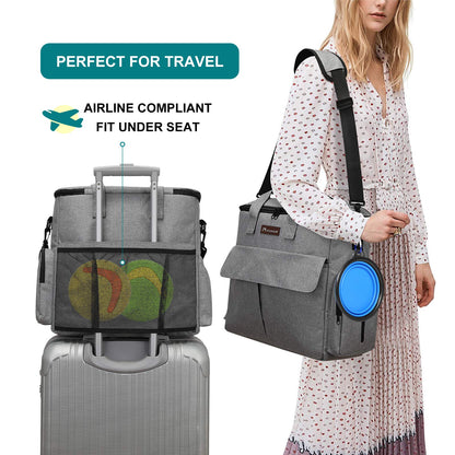 Airline Approved Pet Travel Bag, Weekend Travel Set for Dog and Cat, Tote Organizer with Multi-Function Pockets, Grey
