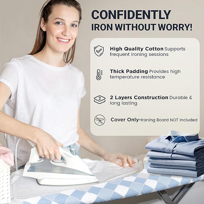 Ironing Board Cover and Pad 15"x54" Extra Thick Natural Cotton, Scorch and