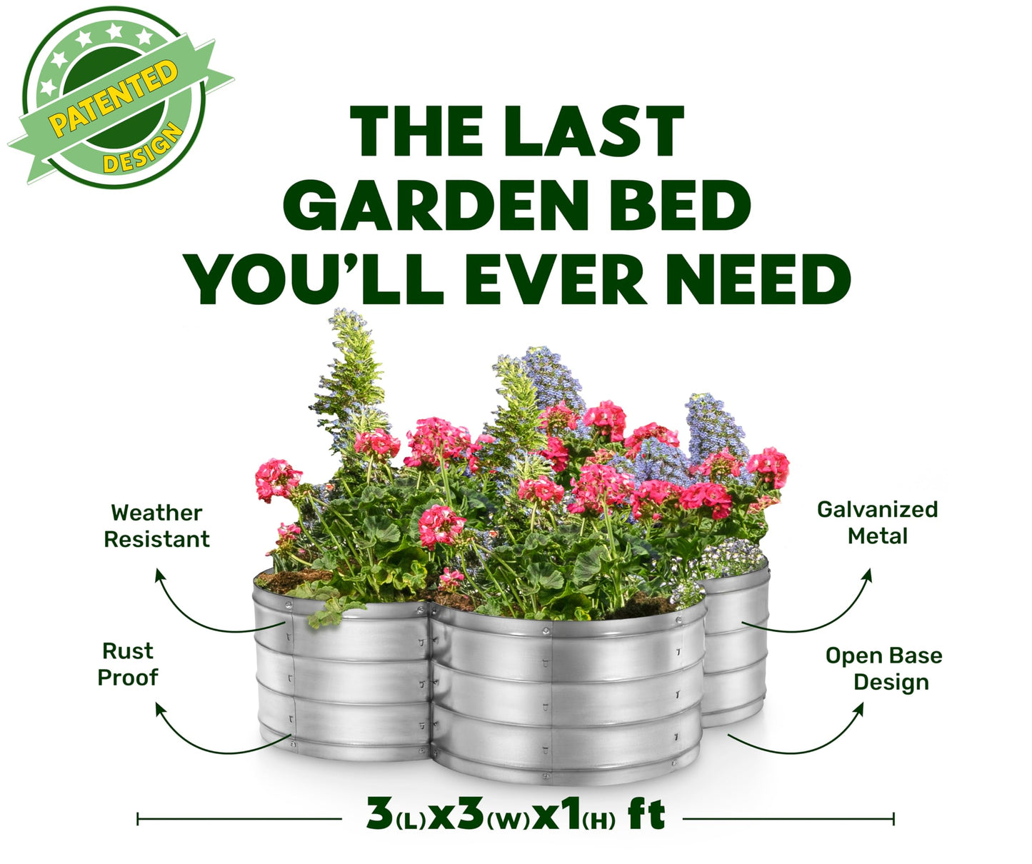 Plant & Plot Galvanized Raised Garden Beds Outdoor // 3×3×1 ft Planter Raised Beds for Gardening, Vegetables, Flowers // Large Metal Garden Box (Silver) // Patented Tool-Free Design