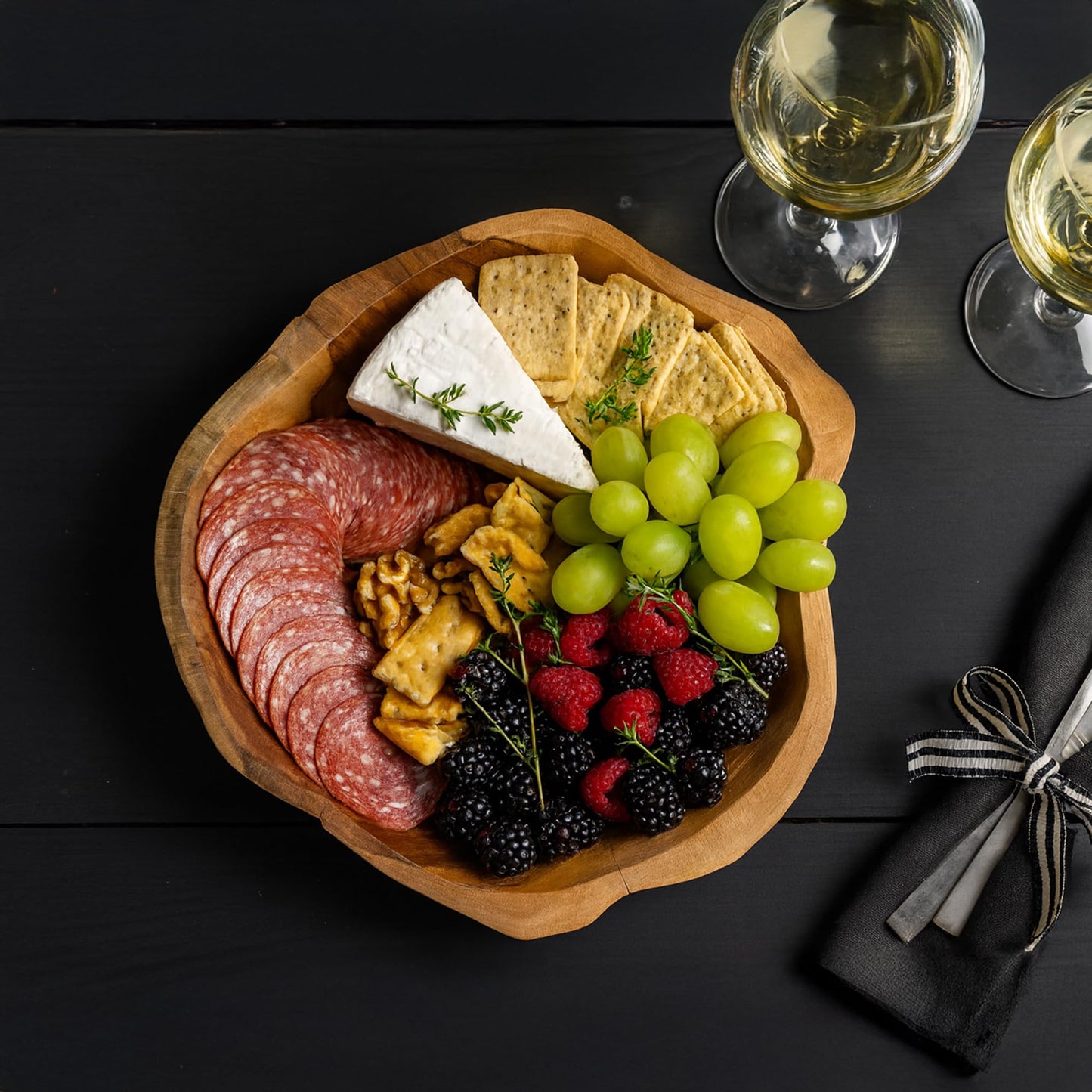 GoCraft Acacia Wood Butcher Block Serving Platter – 12 x 10 Inches Thick Wooden Charcuterie Board, Rustic Cheese Tray, Food Prep and Display Tray for Kitchen, Parties & Farmhouse Décor