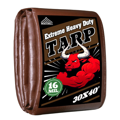 Tarp 30x40ft Heavy Duty Waterproof 16 Mil Tarps,UV-Resistant,Tear-Proof,Black&Brown Multipurpose Tarps,for Outdoor Pool,Camping,Tent,Roof,Garden,Etc -by MVPNET