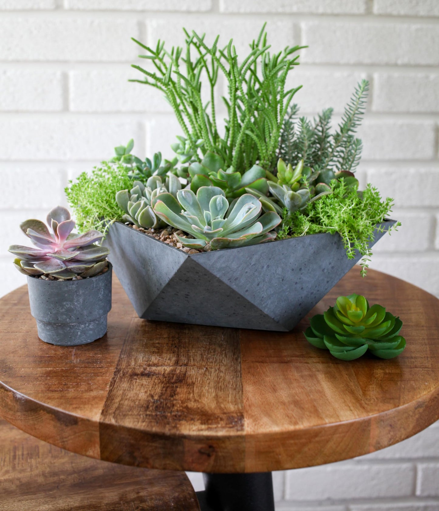 The HC Companies 6 Inch Deco Faceted Plastic Succulent Bowl - Unique Decorative Indoor Planter with Drainage Hole, Faux Concrete (Pack of 2)