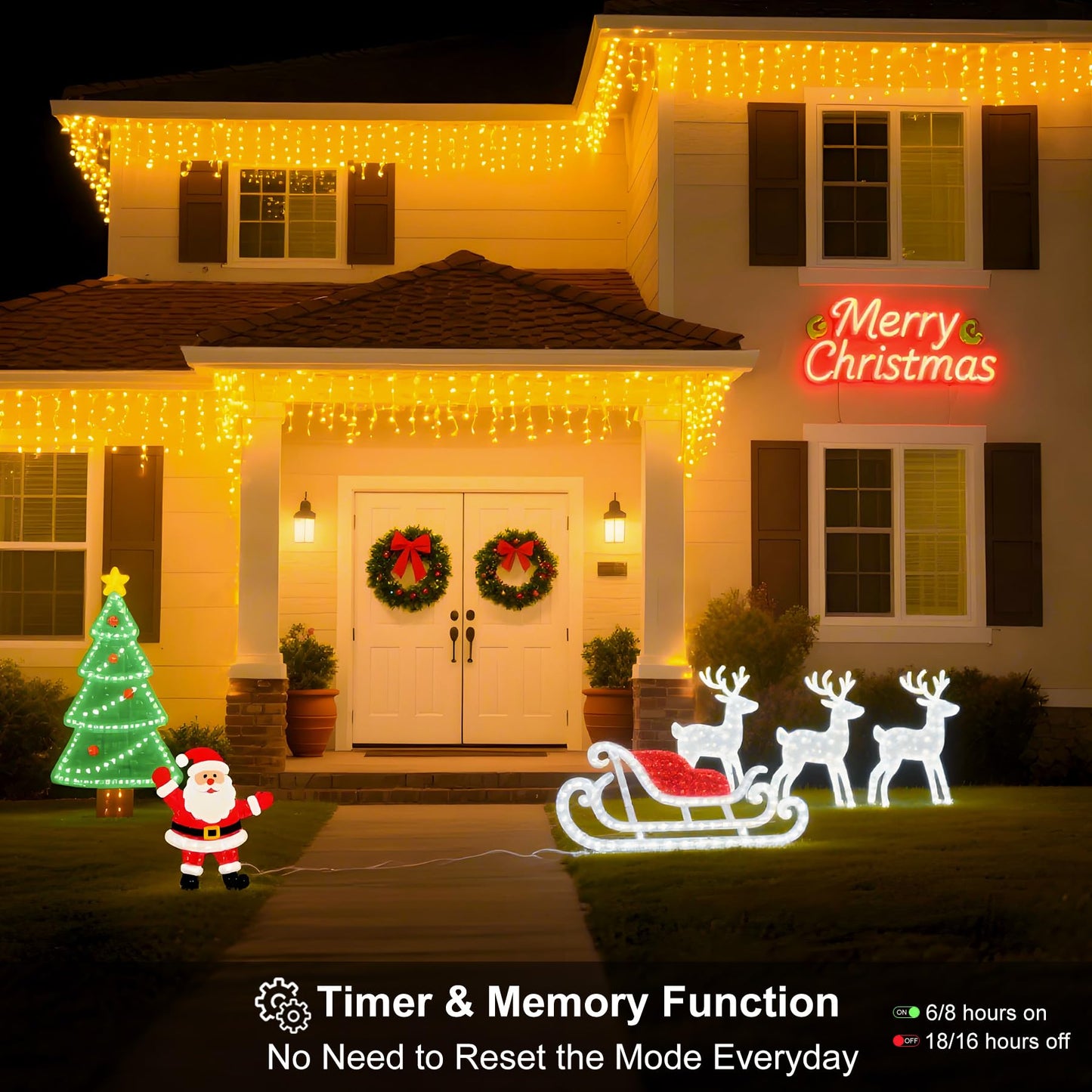 LED Icicle Lights for Outdoor Christmas Decorations,118Ft 1200 LEDs Christmas Fairy Light with Timer&Memory Function,8 Lighting Modes,Plug in hanging Curtain Lights for Xmas Party Wedding(Warm White)