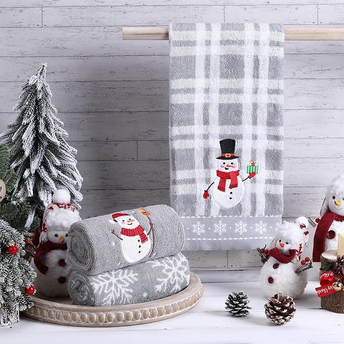 3 Pcs Winter Hand Towels for Bathroom Snowflake Snowman Embroidered Bathroom