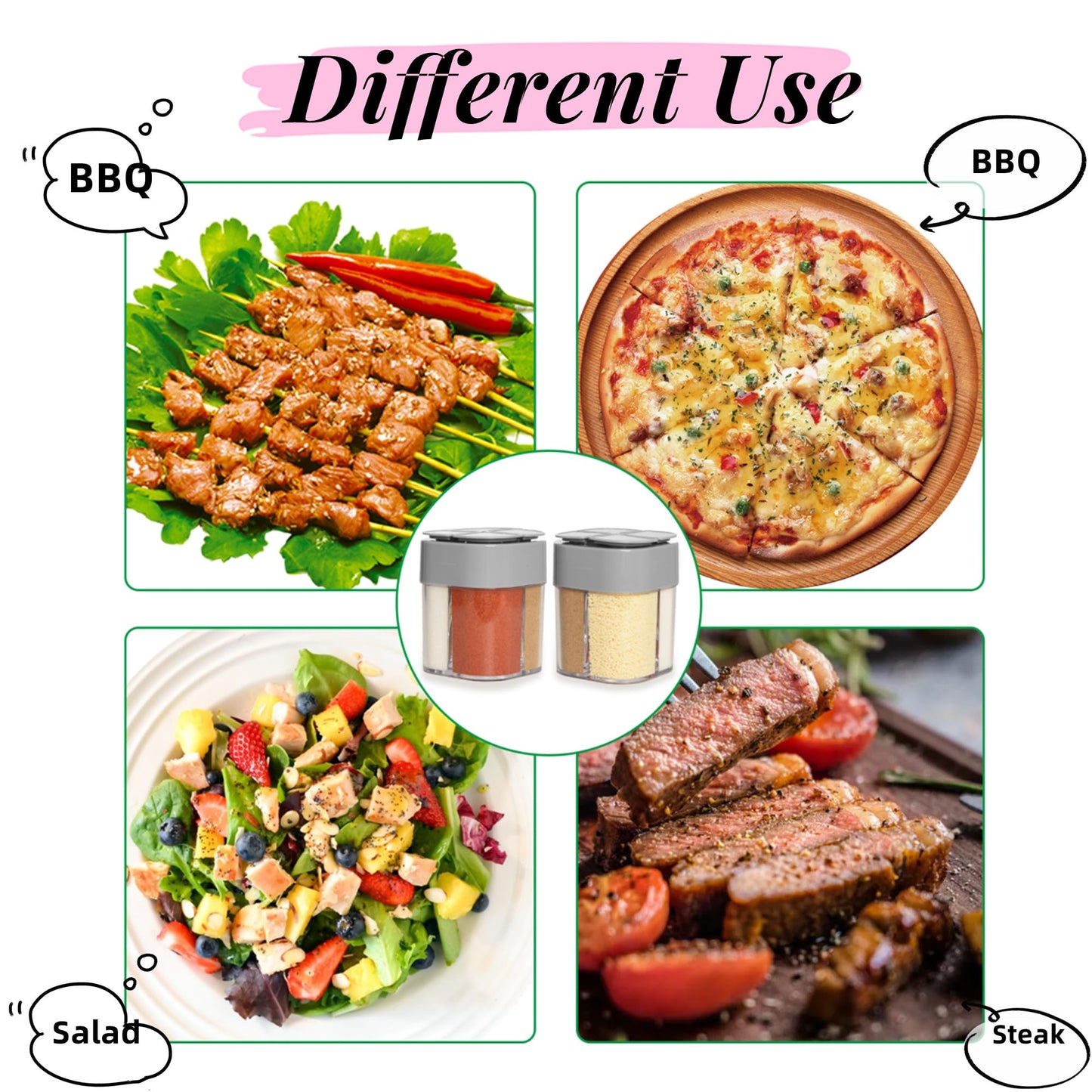 Miayon 4 Pack 4 in 1 Salt and Pepper Shaker Travel Spice Container Camping Seasoning Shaker RV Condiment Jars with Lid Camping Spice Kit for Home Restaurant Travel RV Cooking BBQ